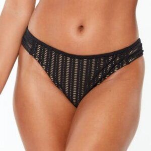 Bar III Crochet Overlay Side Tab Solid Color Hipster Bikini Bottom